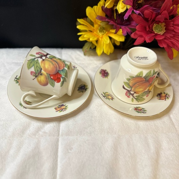 Set Of 2 Vintage Formalities By Baum Brothers Fruit Footed Cups & Saucer Set EVC - Picture 12 of 13